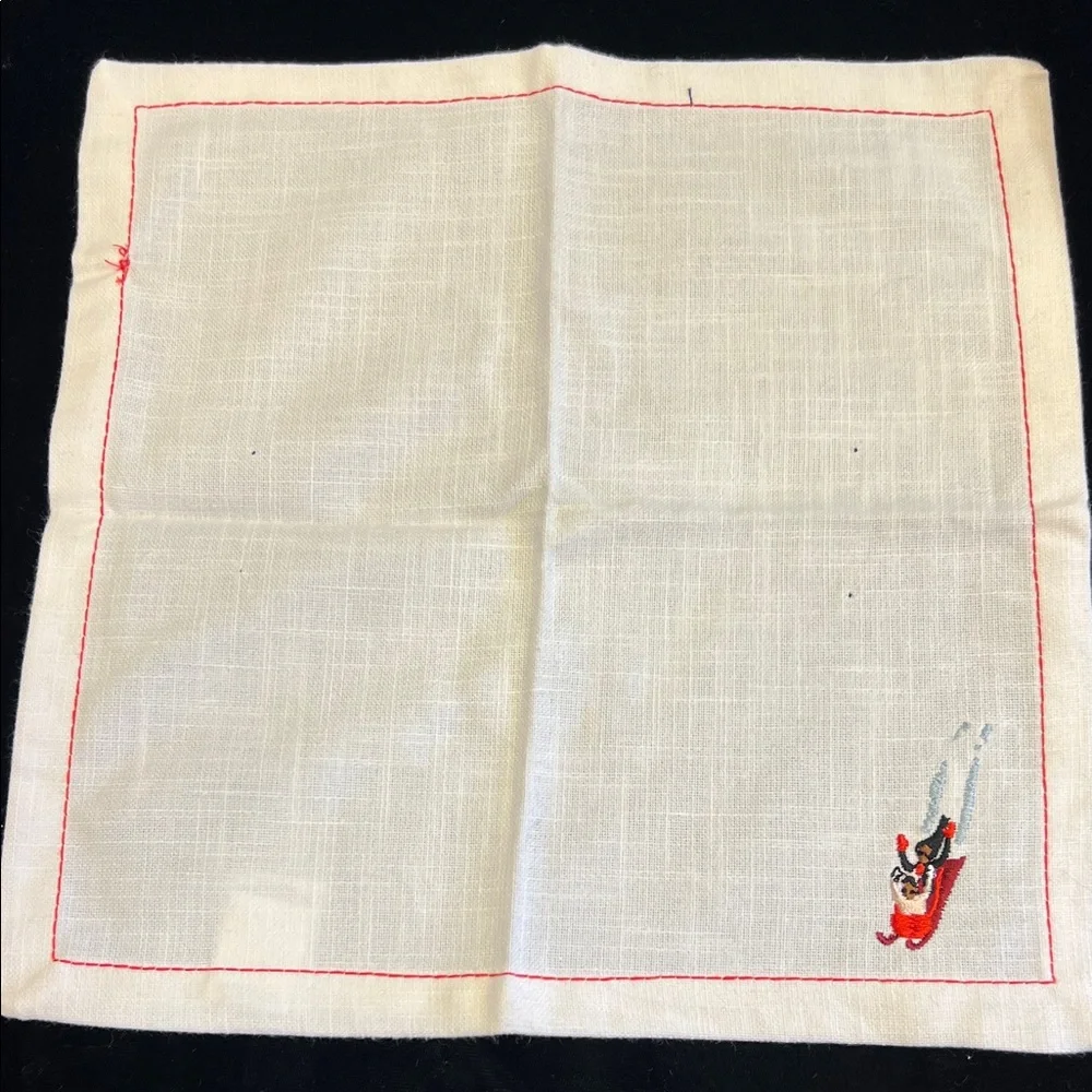 Winter Sports Embroidered Cocktail Napkins (x6)